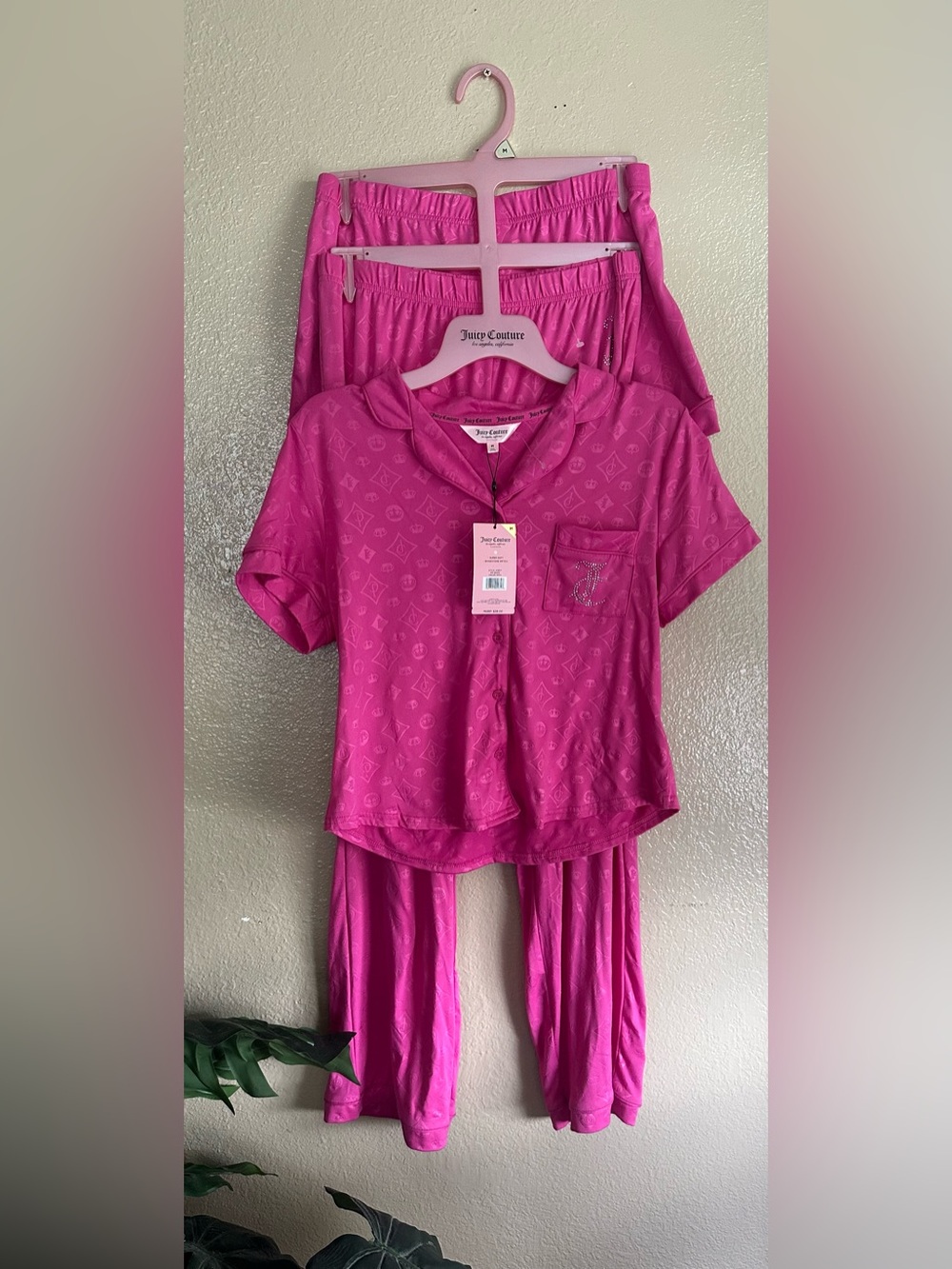Juicy Couture 3pc Pj Set Women's Pink Rhinestones Logo